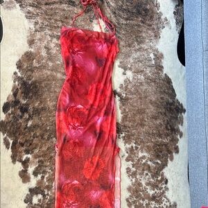 SHEIN Strapless Red Floral Dress